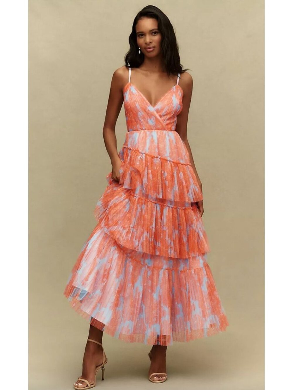 Anthropologie Hutch Valeria Gown Tiered Tulle Dress Size 2 in Orange